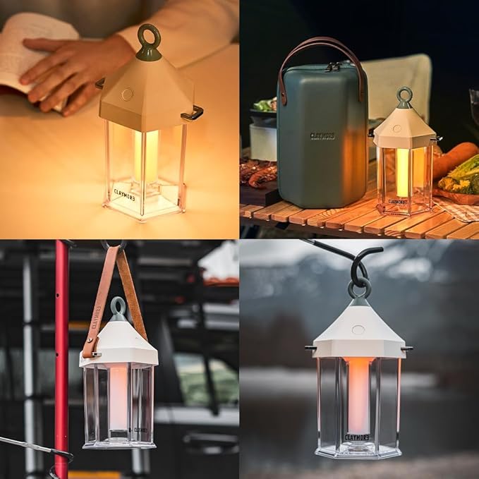 CLAYMORE Cabin Lamp (Ivory) - Aesthetic Portable Lantern for Outdoor Glamping, Camping, Events, Parties & Tents. USB-C Charging, Power Bank Function, Up to 55 Hours Battery Life, 3 Light Modes.