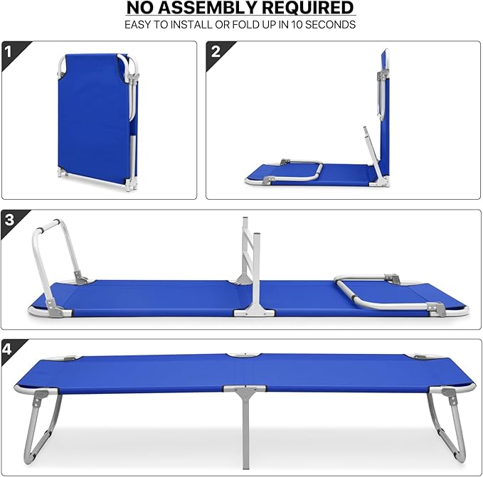 MoNiBloom Lightweight Folding Camping Cot Bed, Ultralight Folding Portable Compact Cots for Outdoor Travel Base Camp Hiking Mountaineering Lightweight Backpacking, Weight Capacity 195 lbs, Blue
