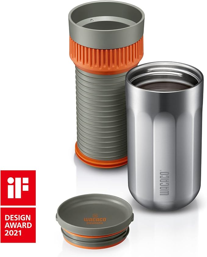 WACACO Pipamoka Portable Coffee Maker, Coffee brewer, All-in-one Vacuum Pressured,Insulated Travel Mug, Hand Powered and Filter Pressure Brewer, Stainless Steel Thermo Cup, 10 fl oz