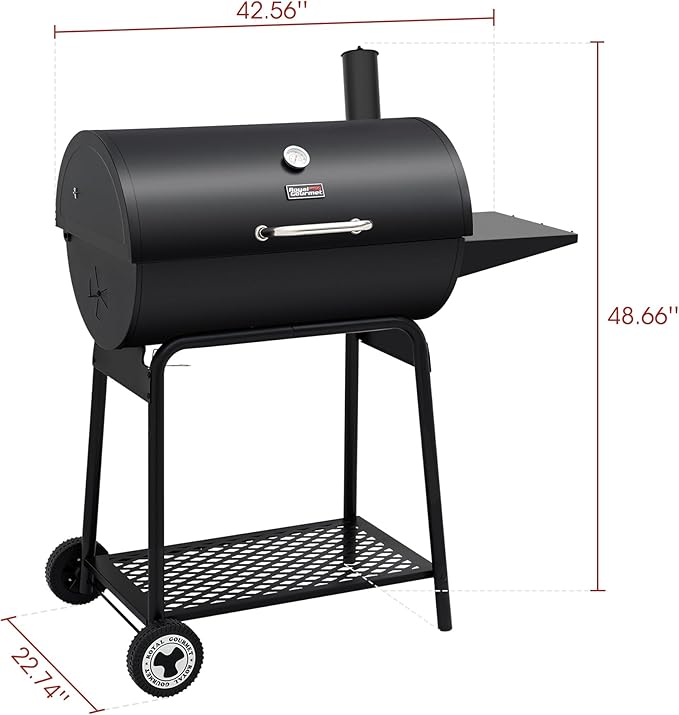 Royal Gourmet CC1830 30 Inch Barrel Charcoal Grill with Side Table, Outdoor BBQ Grill with 627 Sq. In. Cooking Space for Backyard, Patio and Parties, Black