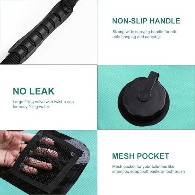 Solar Shower Bag | 5 Gal/20L Solar Heating Camping Shower Bag | Removable Hose | On-Off Switchable Shower Head | Ducha Portatil | Traveling Shower | Portable Shower for Beach Swimming, Hiking