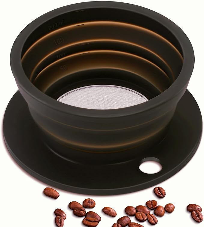 Travel Electric Kettle Small, Collpasible Electric Kettle, Portable Tea Kettle + Paperless Collapsible Pour Over Coffee Dripper, Travel Pour Over Coffee Maker Camping Single Cup (Black)