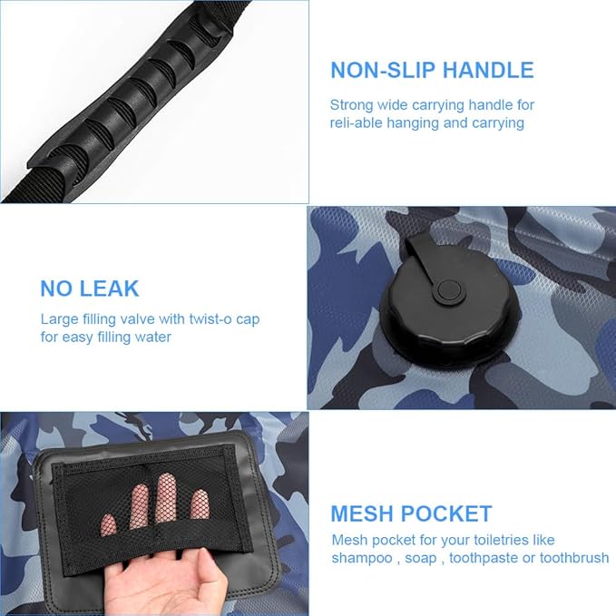 Solar Shower Bag | 5 Gal/20L Solar Heating Camping Shower Bag | Removable Hose | On-Off Switchable Shower Head | Ducha Portatil | Traveling Shower | Portable Shower for Beach Swimming, Hiking