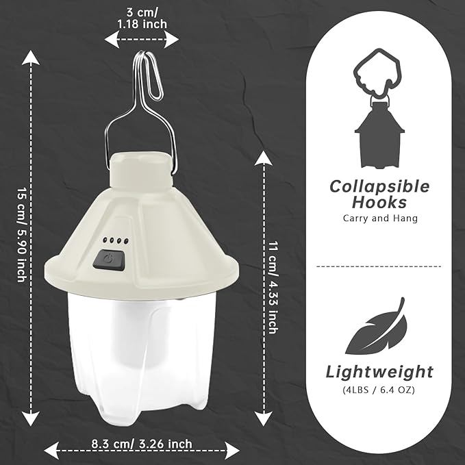 LED Camping Lantern Rechargeable, Waterproof Survival Camping Light, Portable Lantern Flashlight Tent Light with 5 Light Modes for Hurricane, Hiking, Camping, Power Outages (White)
