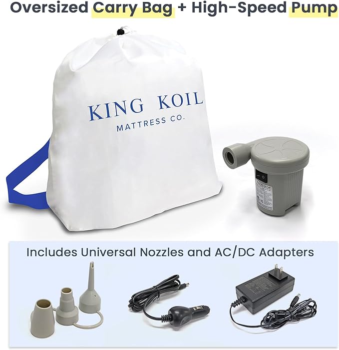 King Koil Luxury Toddler Inflatable Child Airbed, Travel Bed with Built-in Safety Bumper, Portable Air Mattress for Kids, Includes High-Speed Pump - Blue