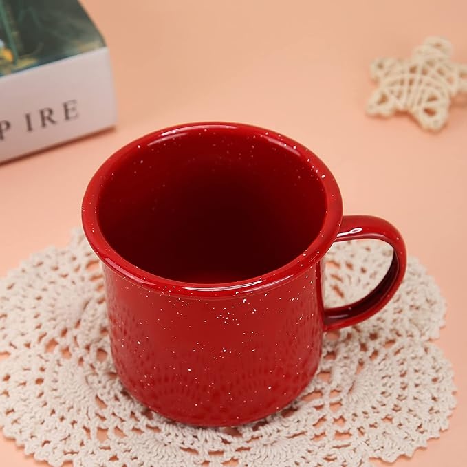 Set of 4 16oz Outdoor Camping Mugs- Enamel Camping Mugs-Enamel Coffee Tea Camping Cup Mugs-Coffee Tea Cups for Camping Fishing Picnic Hiking Home Office, Portable & Reusable (Red-4 pcs)