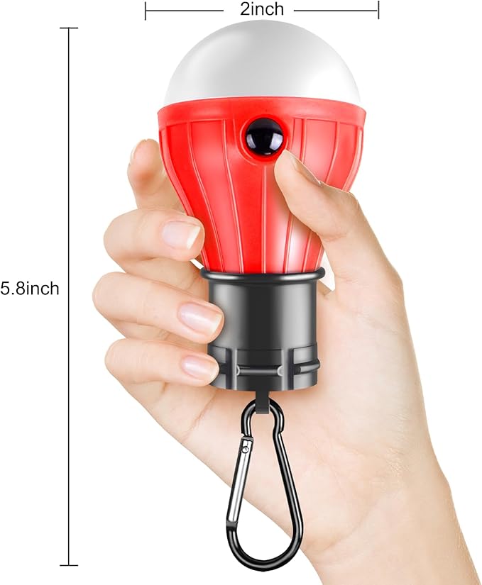 PEMOTech Camping Lantern 4 Pack, 4 Lighting Modes LED Camping Lights Bulbs with Clip Hooks, Waterproof Portable Battery Operated Emergency Tent Lights for Outdoor Camping Hiking Fishing Hunting