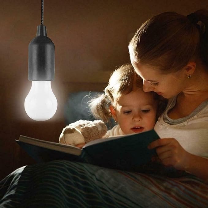 LED Pull Cord Light Bulb 4 Pack, LED Camping Lantern Lights Hanging Tent Lamp Light Bulbs for Camping, Hiking, Home Decor, Hurricane Emergency, Storms, Outages and More (4pcs Black)