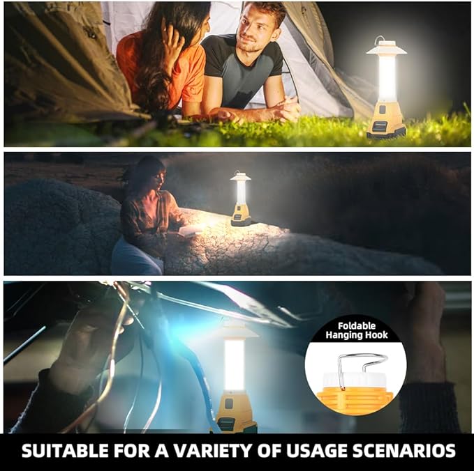 800LM Lantern Compatible with Dewalt 20V Max Battery Outdoor Portable Camping Lantern with Hook USB and Type-C Output Emergency Light Perfect for Camping Hiking and Outdoor Activities(NO Battery)