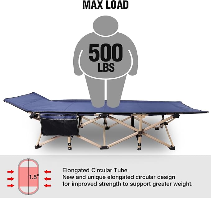 REDCAMP 28" Extra Wide Heavy Duty Camping Cots for Adults, Folding Sturdy Portable Sleeping Cot for Camping or Office Use, Blue