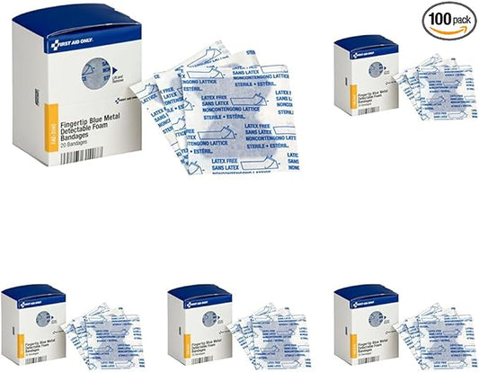 First Aid Only FAE-3140 SmartCompliance Refill Blue Metal Detectable Fingertip Foam Bandages, 20 Count (Pack of 5)