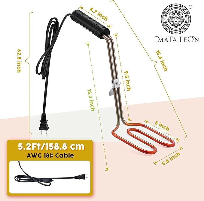 Electric Charcoal Starter for Grill – Mata Leon Premium BBQ Grills Fireplace Tools Easier & Quicker Ignite Lump Coals Briquettes | NO Sparks or Ash | Durable 304 Heat Element Coils with 5ft Long Cable