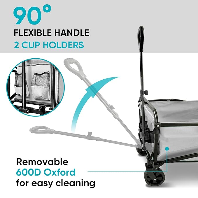 Collapsible Foldable Wagon, Beach Cart Large Capacity, Heavy Duty Folding Wagon Portable, for Outdoor Sports, Shopping, Camping, Gray