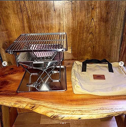 CAMPINGMOON Tabletop Small Charcoal Grill Mini Portable Fire Pit 9.65-inch Stainless Steel with Carrying Bag X-MINI-PRO