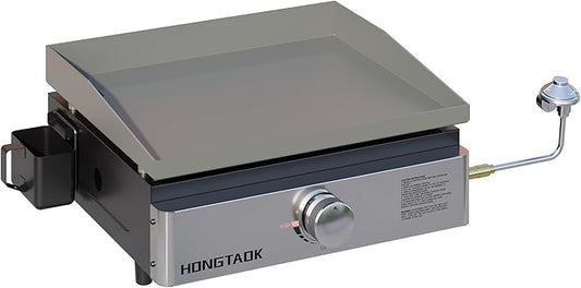 18 Inch Portable Propane Gas Grill with Stainless Steel Front Plate, Propane Table Top Griddle for Outdoor, Cooking, BBQ, Camping