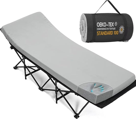 CYMULA Camping Cot Mattress 2in Memory Foam Sleeping Pad,Soft Warm Non-Slip Camping Mattress Topper with Retaining for Adults,Portable Roll up Pad for Travel(75 x30)(only Mattress)
