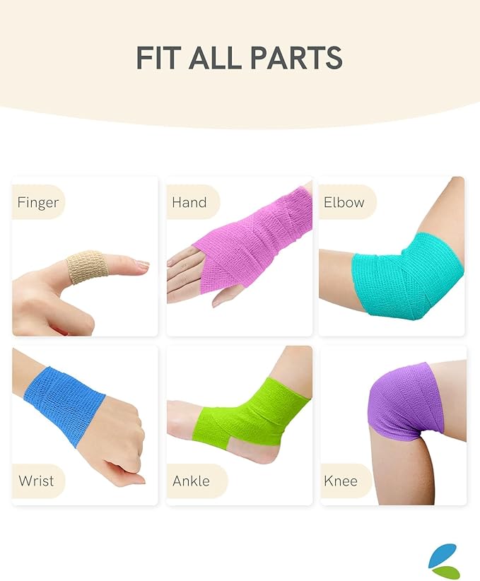 FriCARE Self Adhesive Bandage Wrap, Medical Tape in First Aid Kit, Cohesive Bandages for Wounds Sport Vet, FSA/HSA Eligible, 2 Inches X 5 Yards 12 Rolls, Rainbow