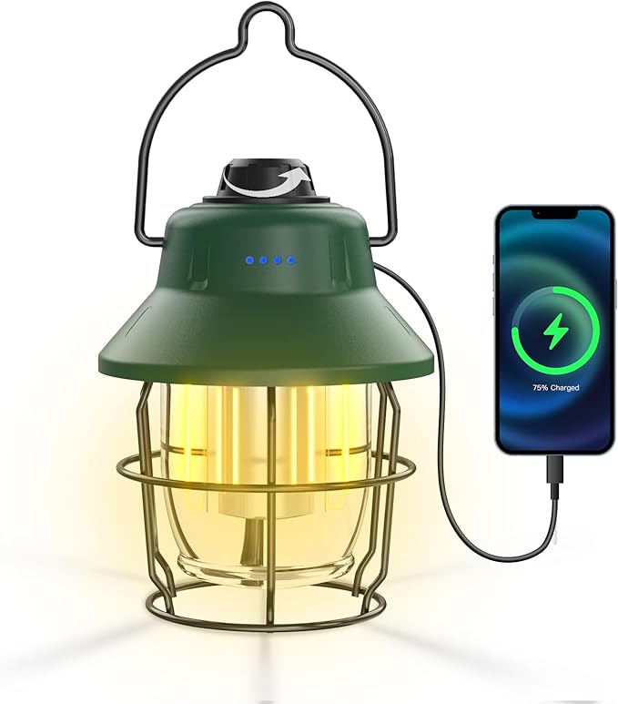 Rechargeable LED Camping Lantern, Mini Retro Portable Waterproof Lantern, 1000LM, 3 Light Modes (2700-6500K) Stepless Dimming Brightness, Hanging Tent Light for Camping, Power Outages