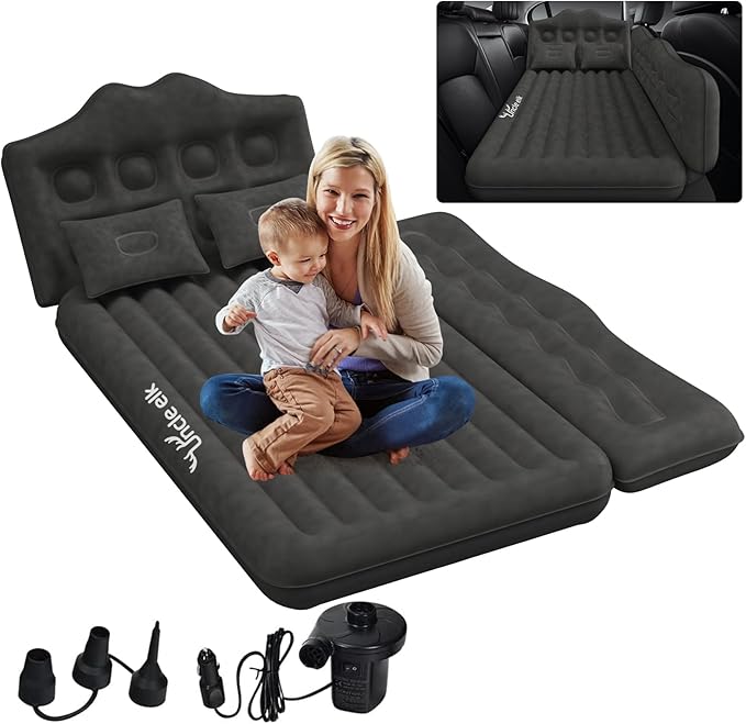 Car Air Mattress Bed: Inflatable Back Seat Air Mattress for SUV, Thick Camping Sleeping Pads with Pillows Air Pumps, Sedan, Truck, SUV, Black