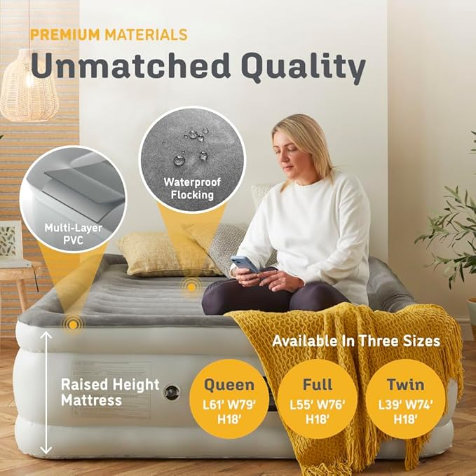 Huddle® Luxury Never Deflate Twin Air Bed with Patented Dual Pump SlumberGuard™ Premium Technology | Inflatable Mattress with Built-in Pump | Comfortable Inflatable Mattres