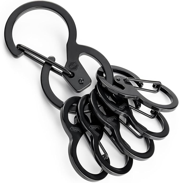 KeyUnity Stainless Steel Carabiner Mini Clips, Key Holder Organizer Keychain for Keys, Flashlight, Folding Knife & Whistles
