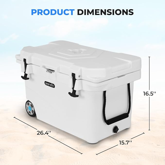 SereneLife Ultra-Tough 45 Quart Rotomolded Cooler Box with Wheels, Holds Upto 56 Cans, Keeps Ice Up to 5 Days, Heavy-Duty Insulated Portable Ice Chest Box, Ideal for Camping, Beach, and Outdoors