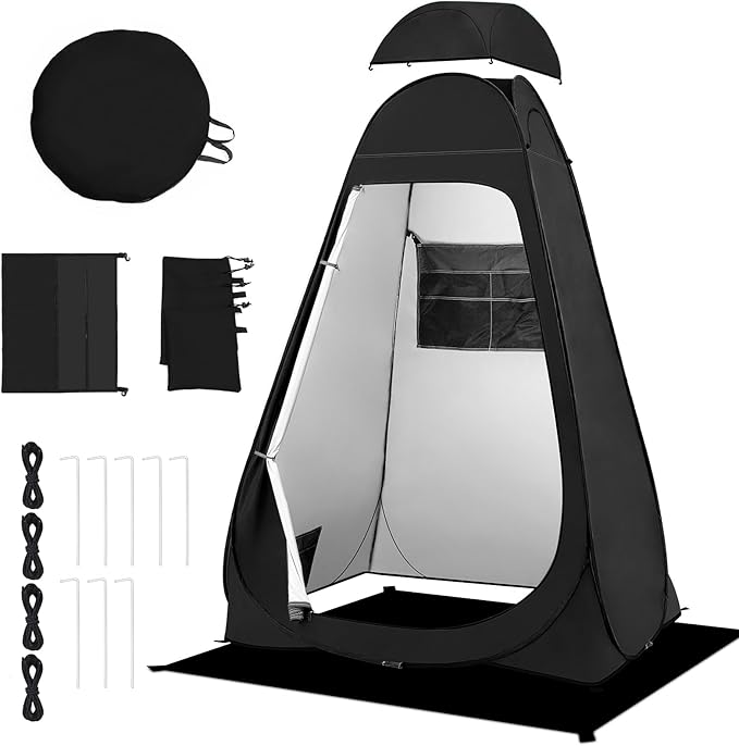 BRIAN & DANY Pop Up Shower Tent, Portable Privacy Camping Changing Tent, Camp Toilet Bathroom Pod with Rain Shelter & Windows, UPF 50+ & Waterproof, 47.2" x 47.2" x 74.8"