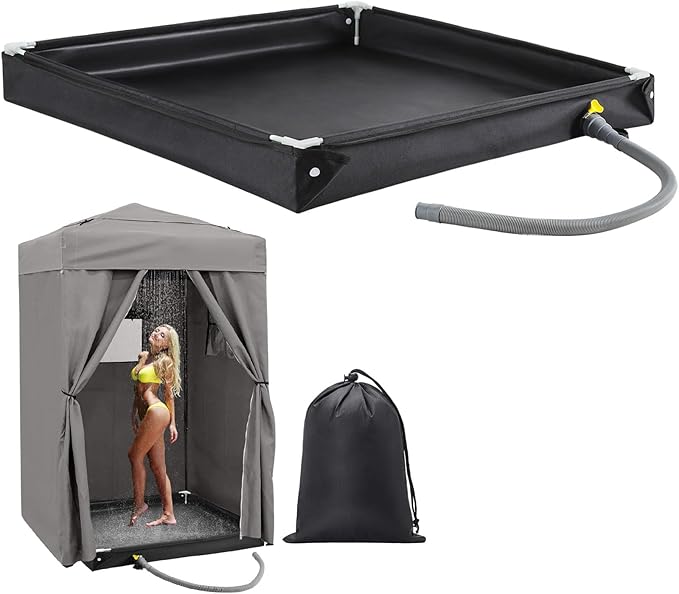 TOBWOLF Portable Shower Pan,Foldable RV Camping Shower Base Outdoor & Indoor,Temporary Showers Floor to Keep Feet Clean for RV, Tent, Awning, Camping, Beach