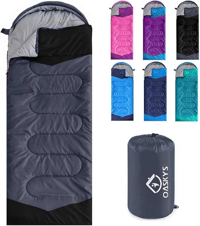oaskys Camping Sleeping Bag - 3 Season Warm & Cool Weather - Summer Spring Fall Lightweight Waterproof for Adults Kids - Camping Gear Equipment, Traveling, and Outdoors