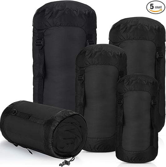 5 Pcs Compression Sacks for Backpacking 5L/10L/15L/20L/35L Camping Sleeping Bag Stuff Sack Water Resistant Sleeping Bag Storage Sack for Space Saving Hiking Gear