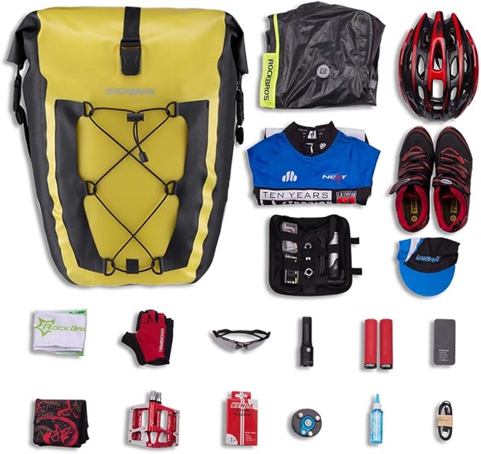ROCKBROS Bike Pannier Waterproof 27L Large Capacity Bike Bag Rear Rack Bicycle Pannier Bag Waterproof for Grocery Touring Cycling Yellow*1