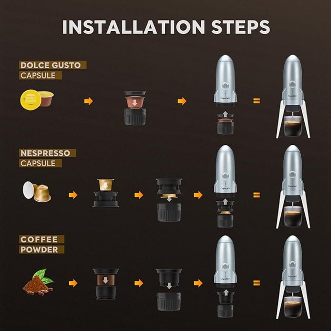 3 in 1 Portable Espresso Machine On the Go, Self-Heating Electric Espresso Maker, 19 Bar Mini Coffee Maker For Travel Camping & Hiking For Ground Coffee & N ESPRESSO/DolceGusto Pod, Bright White