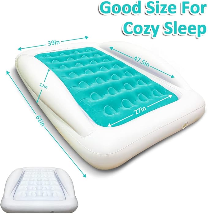 Inflatable Toddler Travel Bed with Sides Camping Air Mattress Idea for Outdoor Indoor Use (Green)