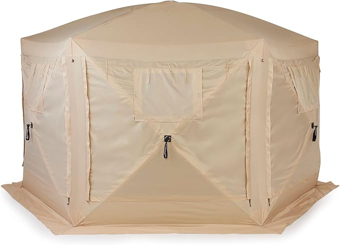 CLAM Pop Up Screen Tent, Outdoor Camping Gazebo Canopy, Pavilion, 12.5', Tan