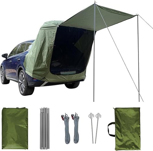 SUV Tents for Camping, 210D Heavy Duty Waterproof Tailgate Tent with Shade SUV Awning & Screen Net, Universal Car Tents for Full Size Camping SUV (Green)