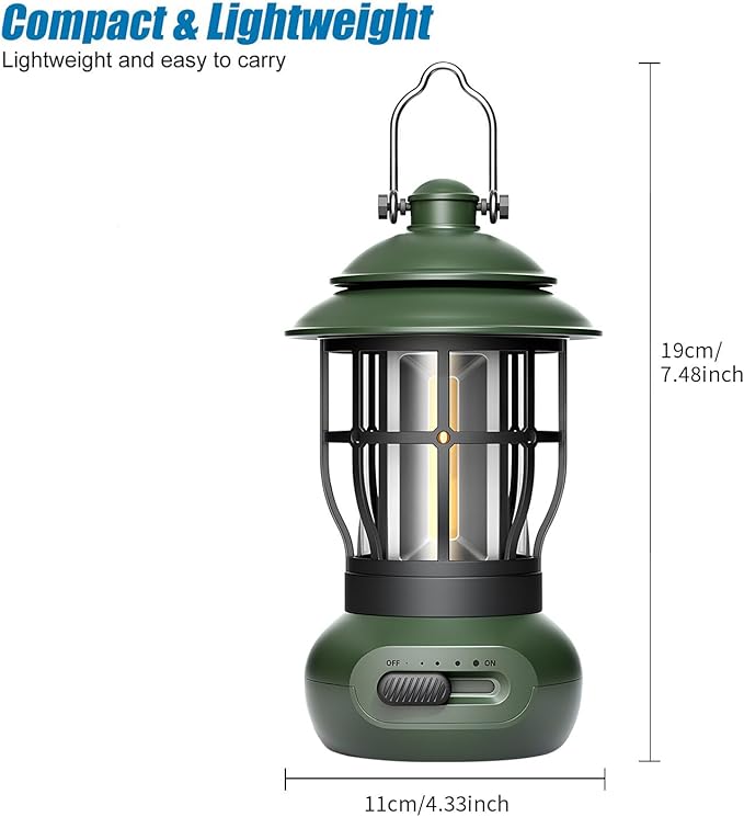 Camping Lamp, COB Lantern for Power Outage, Emergency Supplies, Suitable for Indoor and Outdoor, Portable Lantern, Green