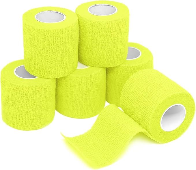 FriCARE Self Adhesive Bandage Wrap, Medical Tape in First Aid Kit, Cohesive Bandages for Wounds Sport Vet, FSA/HSA Eligible, 2 Inches X 5 Yards 6 Rolls, Fluorescent Yellow