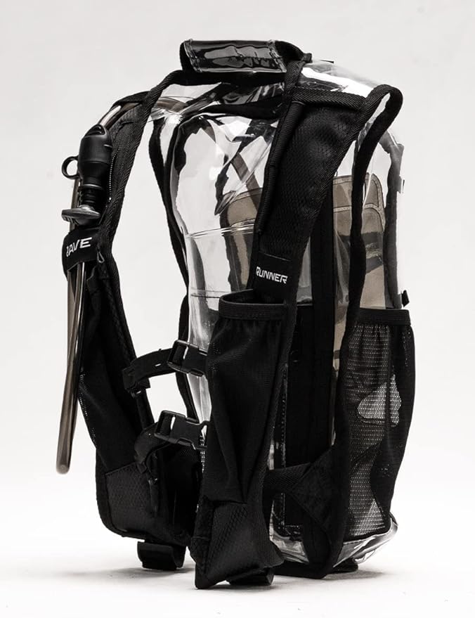 RAVERUNNER® Clear Hydration Pack | Festival Approved Hydration Backpack Clear with 2L Bladder & Quick Disconnect Hose | Clear Camelbak Water Backpack, Clear Hydration Backpack, Clear Camelbak