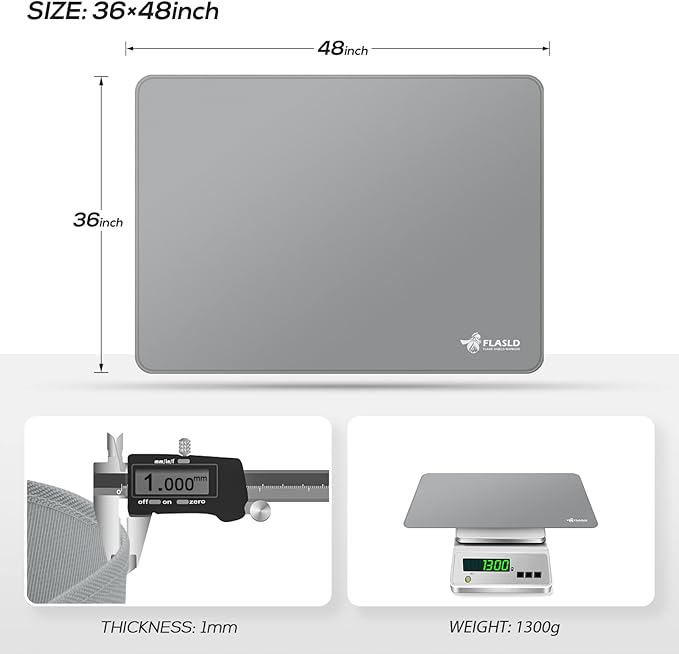 FLASLD Under Grill Mat 36x48 Inch, BBQ Grilling Pad Washable Floor Mat to Protect Decks and Patios from Grease Splatter and Grill Heat, Fireproof Fireplace Hearth Mat, Gray