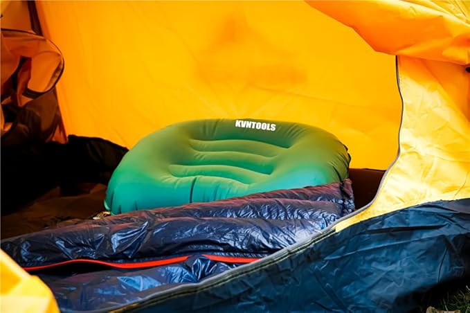 Camping Pillow-Compressible, Ultralight Inflatable,Compact, Comfortable, Ergonomic Inflating Pillows for Neck & Lumbar Support While Camp, Hiking(Grain Blue,with Anti Slip Straps)