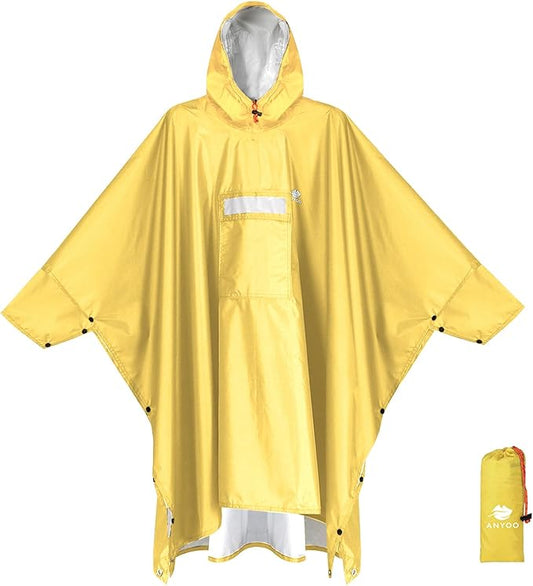 ANYOO Hooded Rain Poncho for Adults Waterproof Lightweight Rain Coat for Men Women Reusable Rain Jacket for Emergency Outdoor