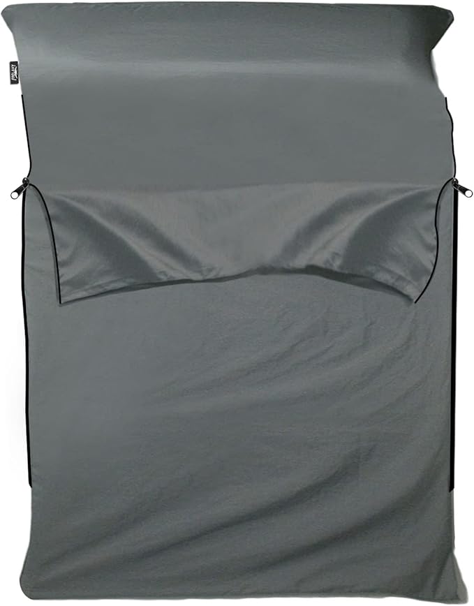 Frelaxy Sleeping Bag Liner, XL Travel Sheet & Camping Sheet for Backpacking, Hotel, Hostels & Traveling, Comfy & Easy Care, Full-Length Zipper/No Zipper
