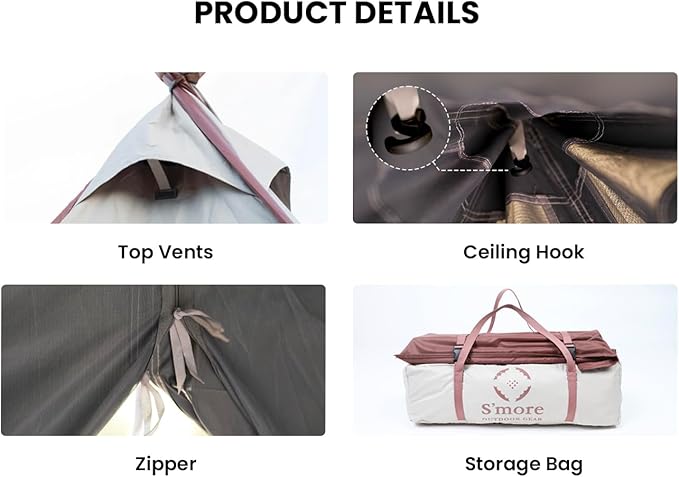 S'More Glamping Tent with Porch, 2/3/4/5/6 Person Durable Weatherproof Camping Tent, Large Family Tent with Room Divider, Easy Setup Tent with Screen Room
