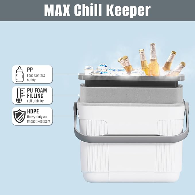 Above Ground Pool Cooler Up to 12 Hours,Poolside Ice Keeper 11 QT with Handle for Backyard Swimming Pool,Portable Ice Box for Beach Camping Ice Bath,Pool Accessories for Summer Party