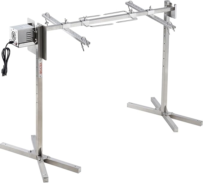 VEVOR Electric BBQ Rotisserie Grill Kit, 46 Inch 132 lbs Capacity, Automatic 52W Motor Height Adjustable Universal Roaster Stand, Stainless Steel Grilling Kit, Spit Rod with Heat Shield for Pig Lamb