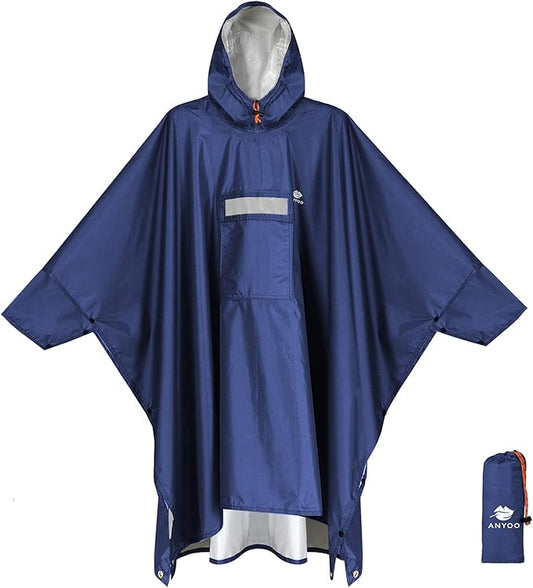 ANYOO Hooded Rain Poncho for Adults Waterproof Lightweight Rain Coat for Men Women Reusable Rain Jacket for Emergency Outdoor