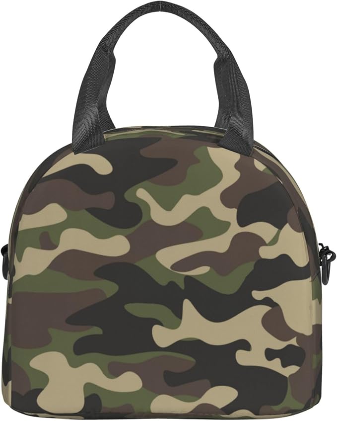 bassyil Camo Insulated Lunch Bag Reusable Lunch Box With Adjustable Shoulder Strap Cooler Tote Bag For Men Women