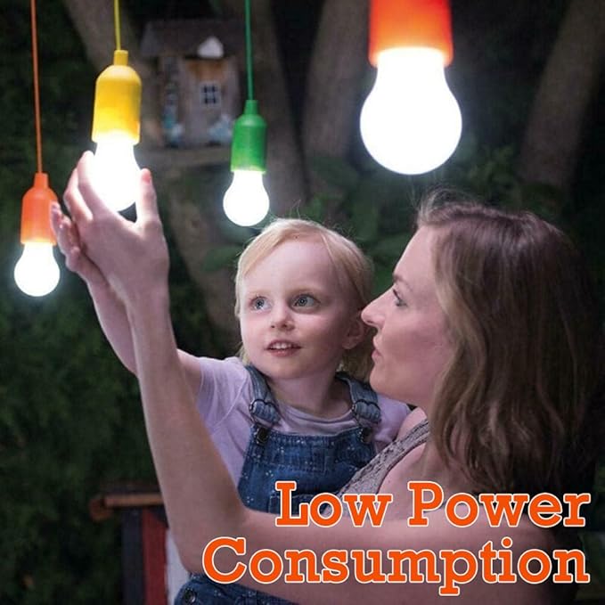 LED Pull Cord Light Bulb 4 Pack, LED Camping Lantern Lights Hanging Tent Lamp Light Bulbs for Camping, Hiking, Home Decor, Hurricane Emergency, Storms, Outages and More (4pcs Colored)