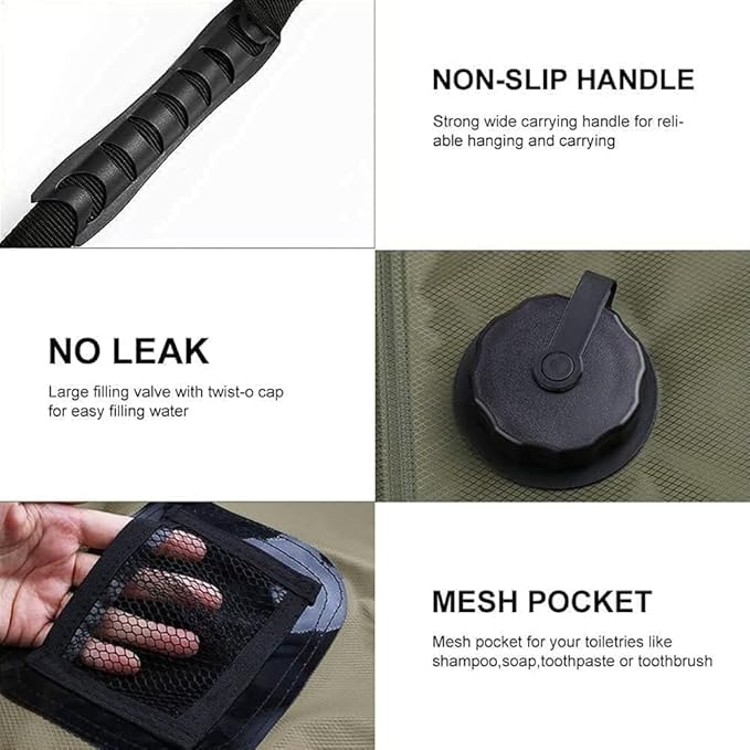 Solar Portable Shower for Camping 5 Gallon/20L - Solar Powered Camp Shower Bag with Switchable Shower Head and Detachable Hose for Camping, Backpacking, RV Travel