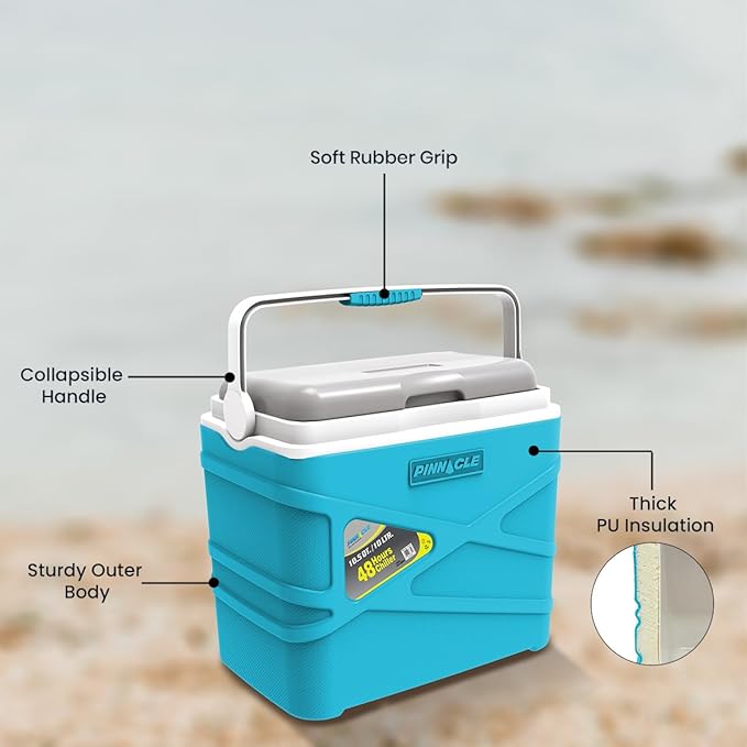 Pinnacle 10 Liter Insulated Cooler Lunch Box -Portable Camping/Picnic Hard Cooler –Coolbox Keeps Cool for 48 hrs. with Ice Retention–Heavy Duty Cooler for Beach, Grill, Travel,Tailgating,Small